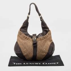 Aigner Brown/Beige Monogram Canvas and  Leather Logo Flap Hobo