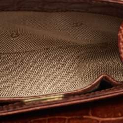 Pre Owned Aigner Dark Brown Croc Embossed Leather Flap Saddle Crossbody Bag