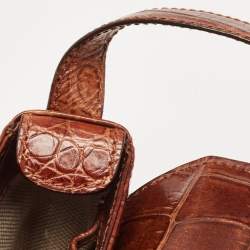 Pre Owned Aigner Dark Brown Croc Embossed Leather Flap Saddle Crossbody Bag