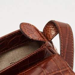 Pre Owned Aigner Dark Brown Croc Embossed Leather Flap Saddle Crossbody Bag