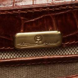 Pre Owned Aigner Dark Brown Croc Embossed Leather Flap Saddle Crossbody Bag