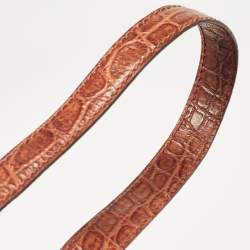 Pre Owned Aigner Dark Brown Croc Embossed Leather Flap Saddle Crossbody Bag