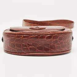 Pre Owned Aigner Dark Brown Croc Embossed Leather Flap Saddle Crossbody Bag