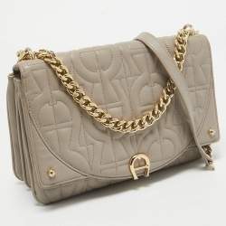 Aigner Taupe Signature Leather Small Diadora Crossbody Bag