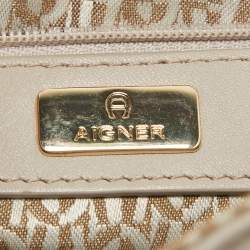 Aigner Taupe Signature Leather Small Diadora Crossbody Bag