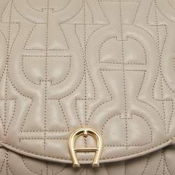 Aigner Taupe Signature Leather Small Diadora Crossbody Bag