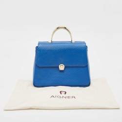 Aigner Blue Embossed Leather Genoveva M Top Handle Bag