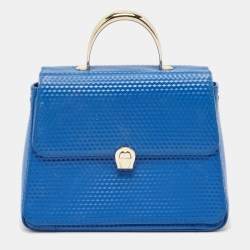 Aigner Blue Embossed Leather Genoveva M Top Handle Bag