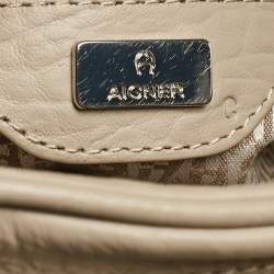 Pre Owned Aigner Light Beige Leather Double Zip Satchel