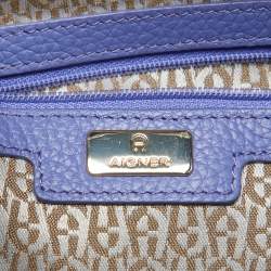 Pre Owned Aigner Lavender Leather Zip Satchel