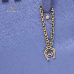 Pre Owned Aigner Lavender Leather Zip Satchel