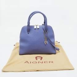 Pre Owned Aigner Lavender Leather Zip Satchel