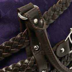 Pre Owned Aigner Dark Brown/Purple Leather and Suede Braided Cage Satchel