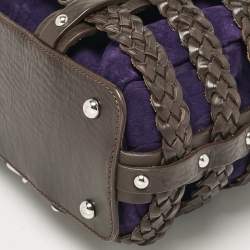 Pre Owned Aigner Dark Brown/Purple Leather and Suede Braided Cage Satchel