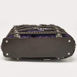 Pre Owned Aigner Dark Brown/Purple Leather and Suede Braided Cage Satchel