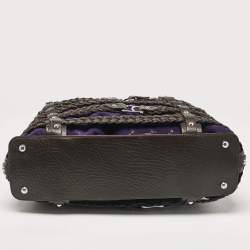Pre Owned Aigner Dark Brown/Purple Leather and Suede Braided Cage Satchel