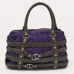 Pre Owned Aigner Dark Brown/Purple Leather and Suede Braided Cage Satchel