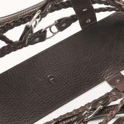 Pre Owned Aigner Dark Brown/Purple Leather and Suede Braided Cage Satchel