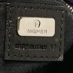 Pre Owned Aigner Dark Brown/Purple Leather and Suede Braided Cage Satchel