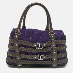 Pre Owned Aigner Dark Brown/Purple Leather and Suede Braided Cage Satchel