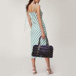 Pre Owned Aigner Dark Brown/Purple Leather and Suede Braided Cage Satchel