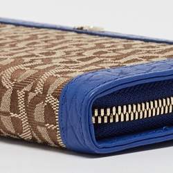 Pre Owned Aigner Beige/Indigo Monogram Canvas and Leather Cavallina assel Continental Wallet
