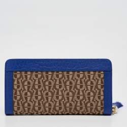 Pre Owned Aigner Beige/Indigo Monogram Canvas and Leather Cavallina assel Continental Wallet