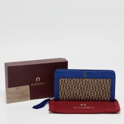 Pre Owned Aigner Beige/Indigo Monogram Canvas and Leather Cavallina assel Continental Wallet
