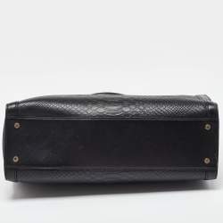 Aigner Black Croc Embossed Leather Cavallina Tote