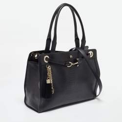 Aigner Black Croc Embossed Leather Cavallina Tote