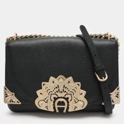 Pre Owned Aigner Black Leather Soleil Ramadan Edition Crossbody Bag