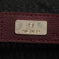 Aigner Burgundy Leather Embellished Top Handle Bag