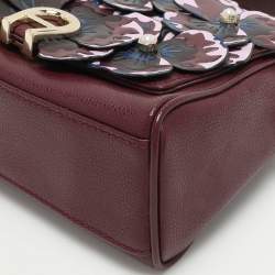 Aigner Burgundy Leather Embellished Top Handle Bag