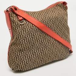 Aigner Beige/Orange Monogram Canvas and Leather Zip Crossbody Bag