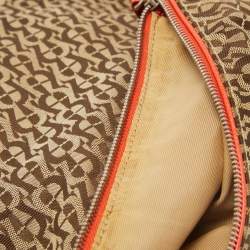 Aigner Beige/Orange Monogram Canvas and Leather Zip Crossbody Bag