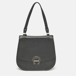 Aigner Black Leather Pina Top Handle Bag