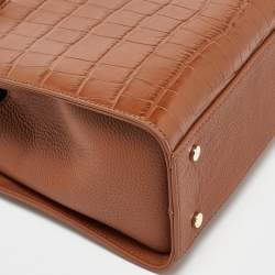 Pre Owned Aigner Brown Croc Embossed Leather Tote