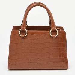 Pre Owned Aigner Brown Croc Embossed Leather Tote