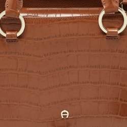 Pre Owned Aigner Brown Croc Embossed Leather Tote