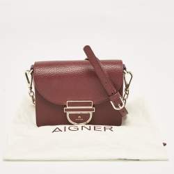 Aigner Burgundy Leather Flap Crossbody Bag