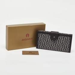 Aigner Black/White Signature Canvas and Leather Continental Wallet