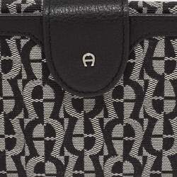 Aigner Black/White Signature Canvas and Leather Continental Wallet