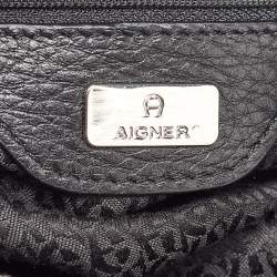 Aigner Black/White Signature Canvas and Leather Logo Tote