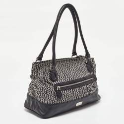 Aigner Black/White Signature Canvas and Leather Logo Tote