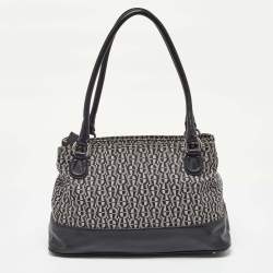 Aigner Black/White Signature Canvas and Leather Logo Tote