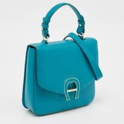 Aigner Green Leather Logo Flap Top Handle Bag