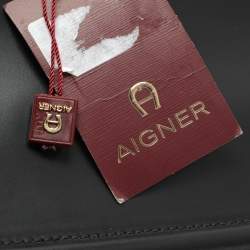 Aigner Black Embroidery and Leather Top Handle Bag