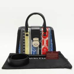 Aigner Black Embroidery and Leather Top Handle Bag