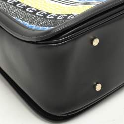 Aigner Black Embroidery and Leather Top Handle Bag