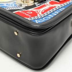 Aigner Black Embroidery and Leather Top Handle Bag